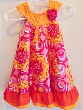 12m PENELOPE MACK Bright Floral Pink & Orange Girls Sundress